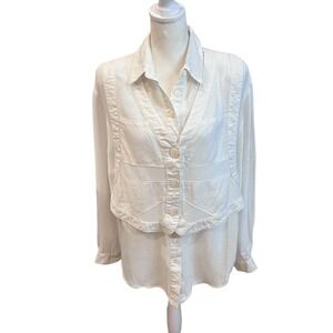 Vintage Cache White Gauzy Button Down Shirt Attached Vest‎ Size Small